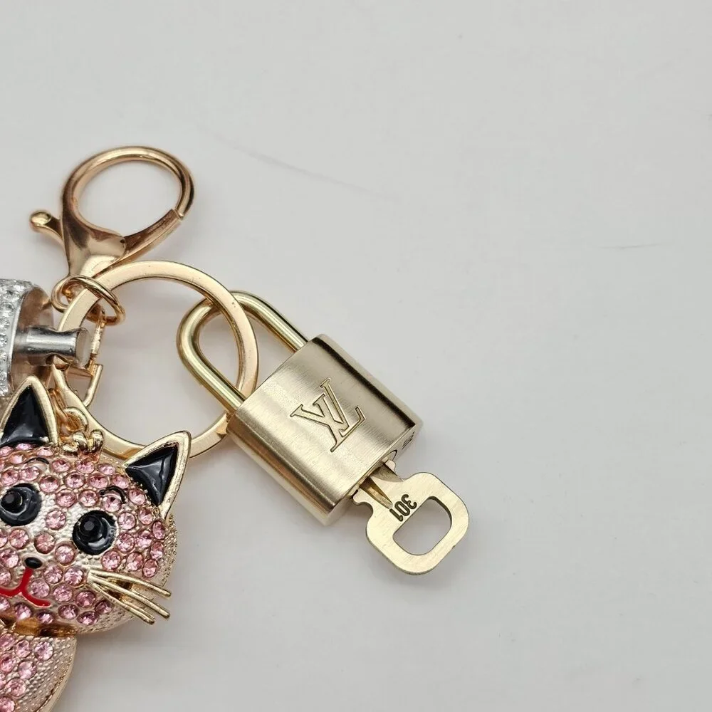 Louis Vuitton Gold Padlock 🔒 Key Set Authentic LV w/ Unbranded Cat Keychain